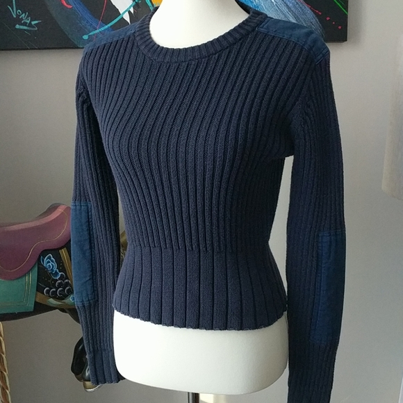 Polo Ralph Lauren Sweaters - Vintage mid 80s Polo Jeans Co navy sweater with elbow and shoulder pads